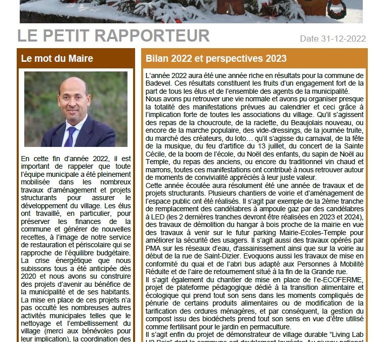 Petit Rapporteur – Décembre 2022